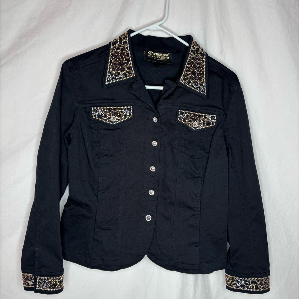 Christine Alexander women’s jacket sizeS crystal buttons mini nailhead details